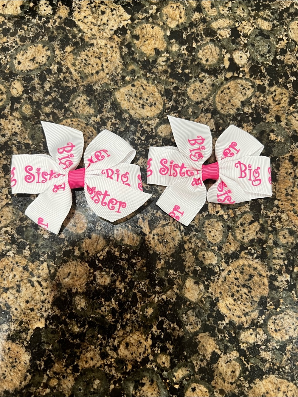 White‎ & Pink "Big Sister" Hair Bows - Pair